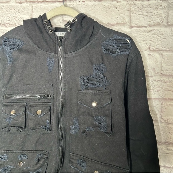 Carmar Black Distressed Denim Cargo Hooded Jacket - Picture 9 of 15